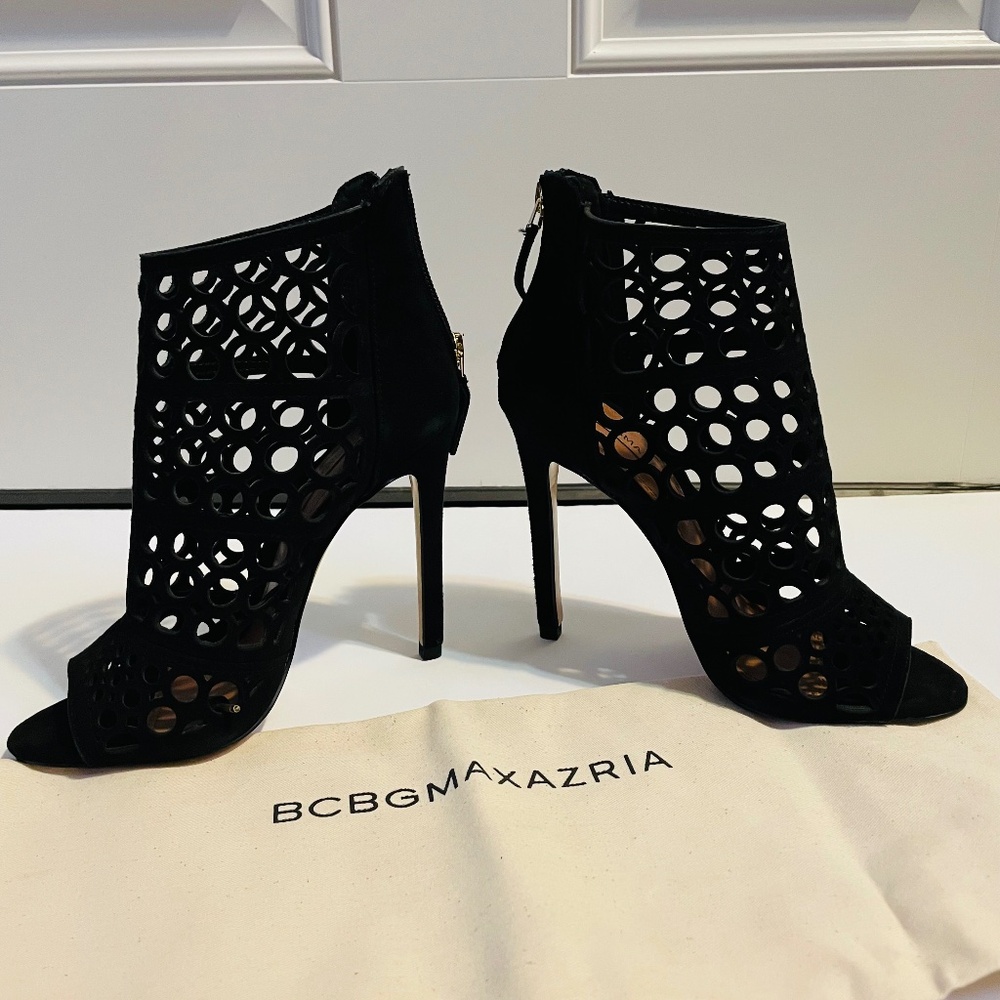 BCBGMaxAzria Black goat leather sexy heels size 5.5 NEW